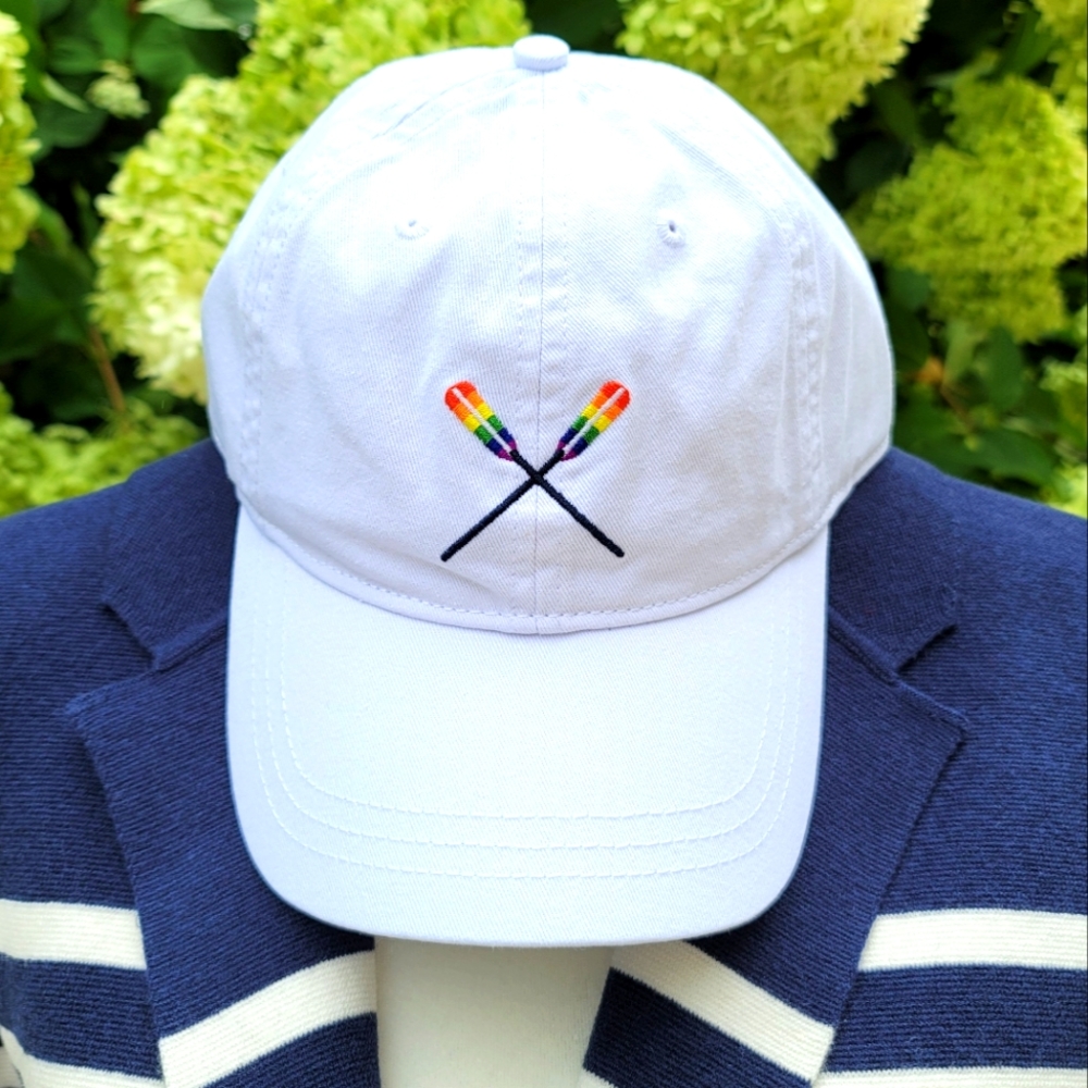 New! J.Crew × PFLAG Rainbow Oars Rowing White Baseball Cap Hat NWT
